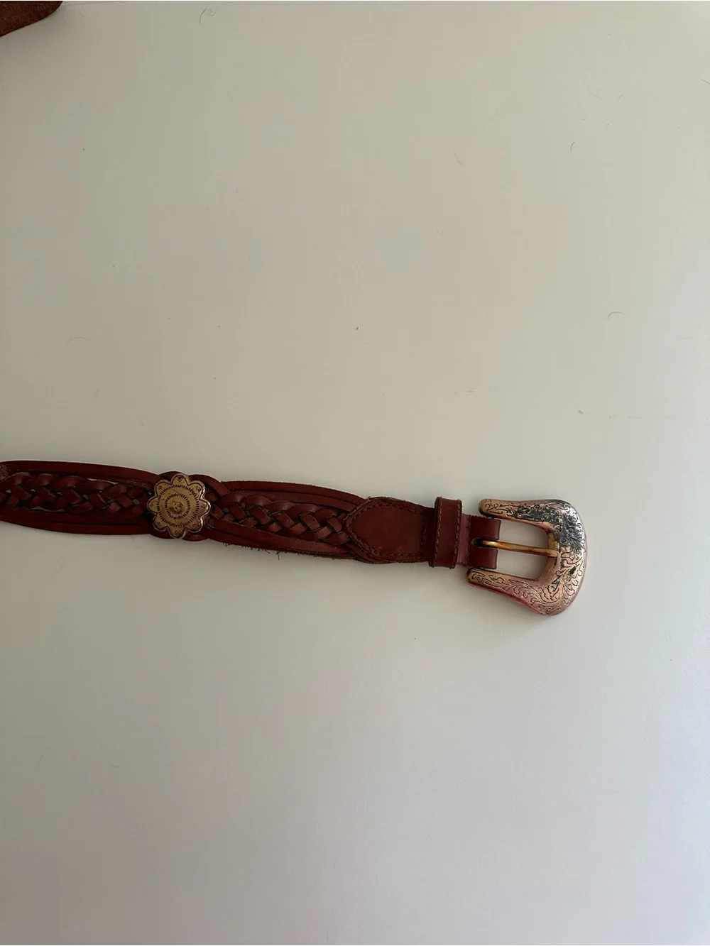 Fossil vintage brown leather braided western style silver accent belt